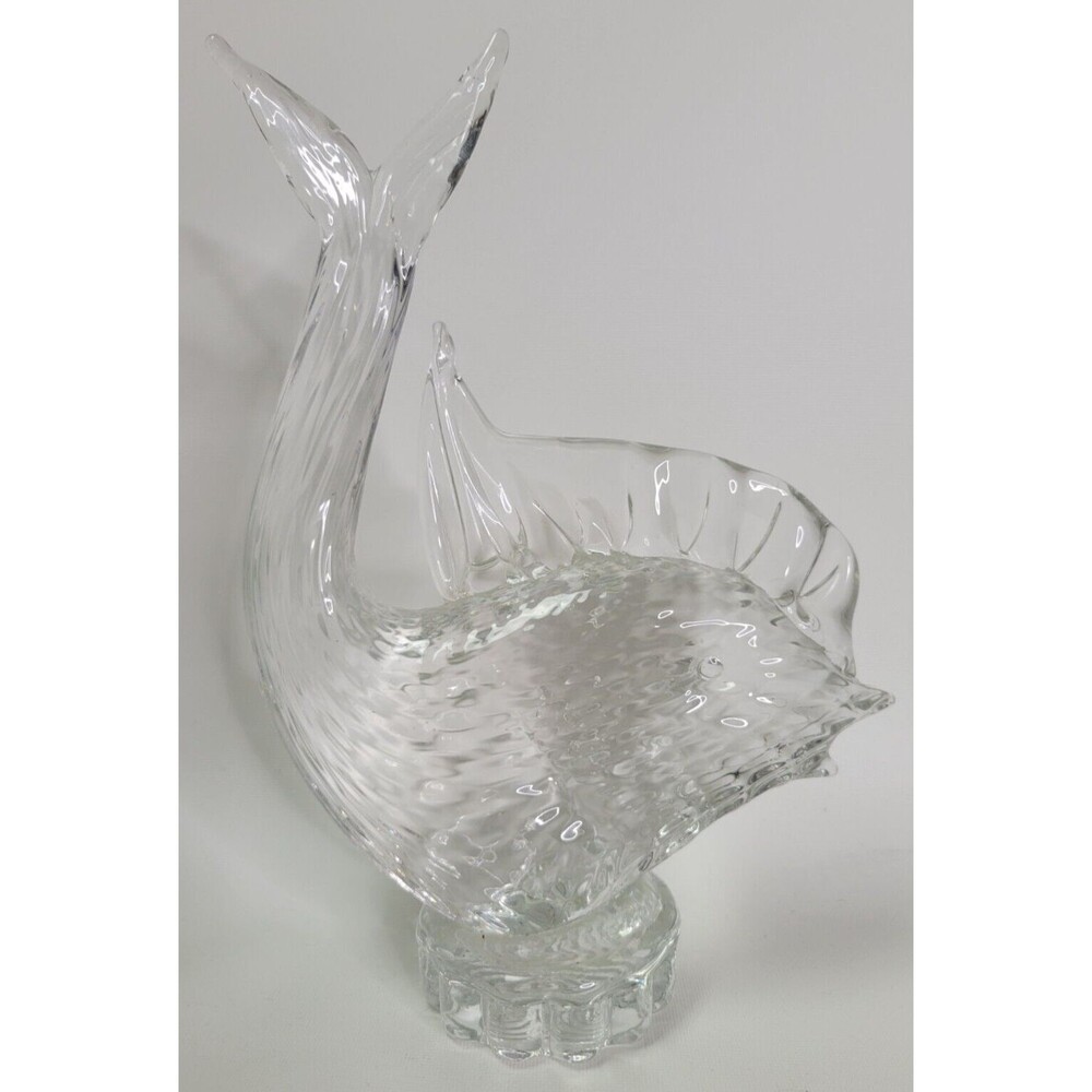 Vintage Clear Art Glass Figural Dolphin Fish 8 5/8"